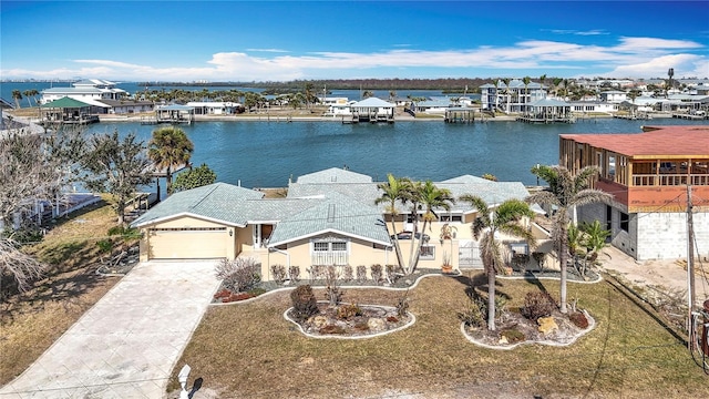 aerial view featuring a water view