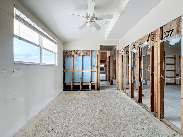 misc room featuring vaulted ceiling and ceiling fan