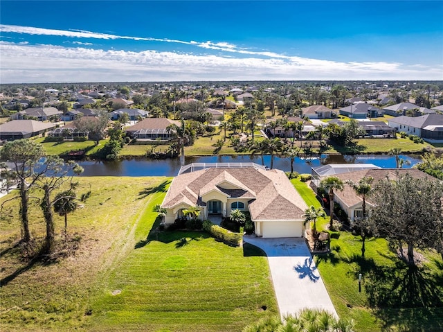 bird's eye view featuring a water view