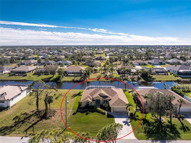 aerial view with a water view