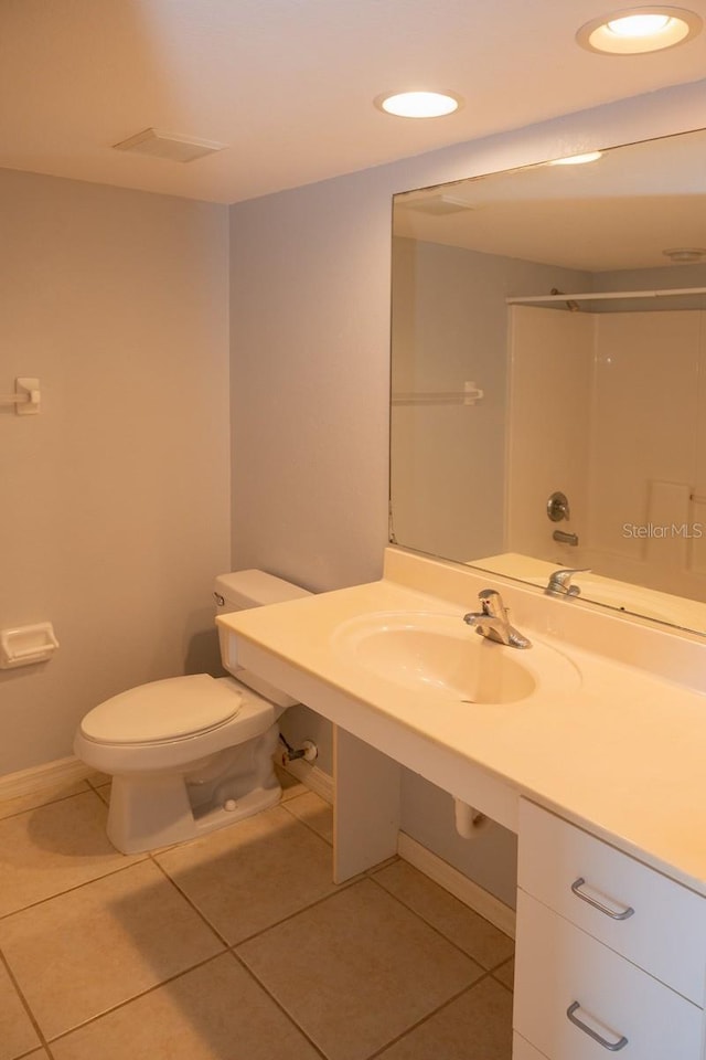 full bathroom featuring tile patterned flooring, sink, shower / bathtub combination, and toilet