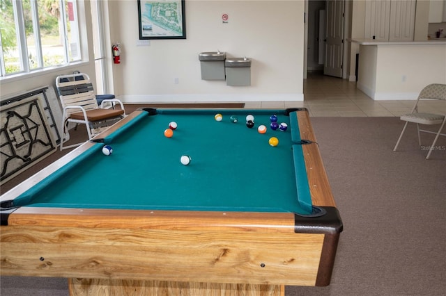 game room featuring billiards and tile patterned floors