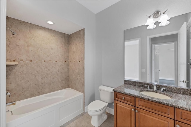 full bathroom featuring shower / bathtub combination, tile patterned floors, toilet, and vanity