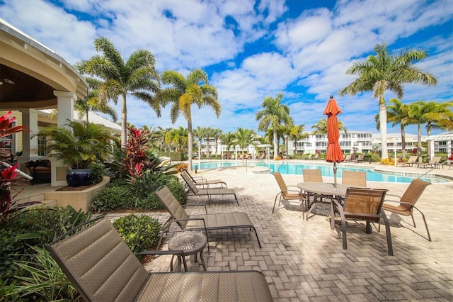 view of pool featuring a patio