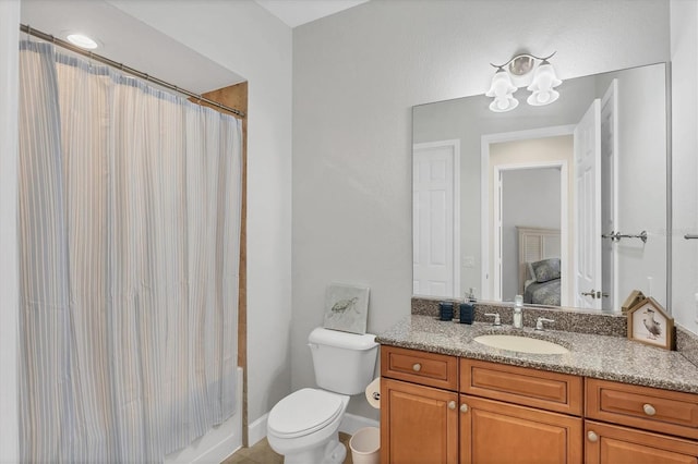 10360 Longshore Rd Unit 66, Placida, FL 33946 - ensuite bathroom featuring vanity, shower / bathtub combination with curtain, and a chandelier