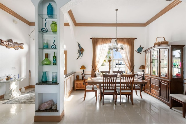 dining space with an inviting chandelier and light tile patterned floors