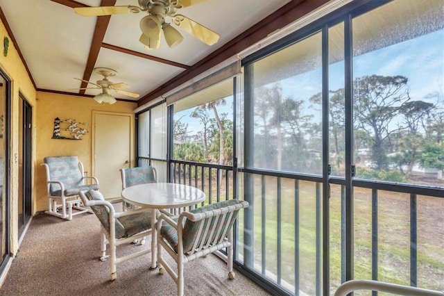 sunroom / solarium featuring a wealth of natural light and ceiling fan