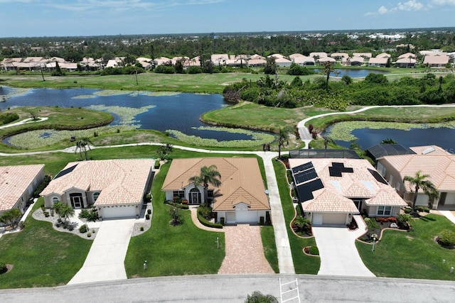 aerial view with a water view