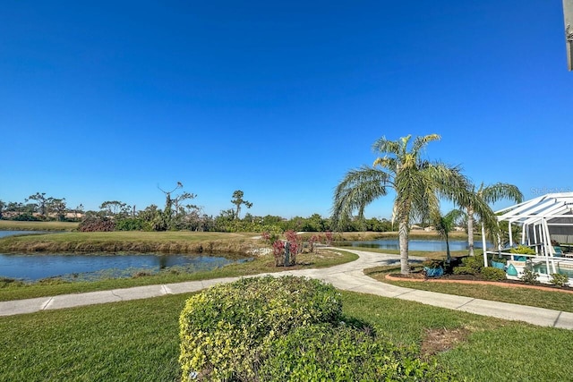 view of property's community with a water view