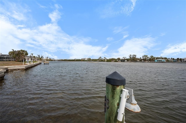 view of dock with a water view