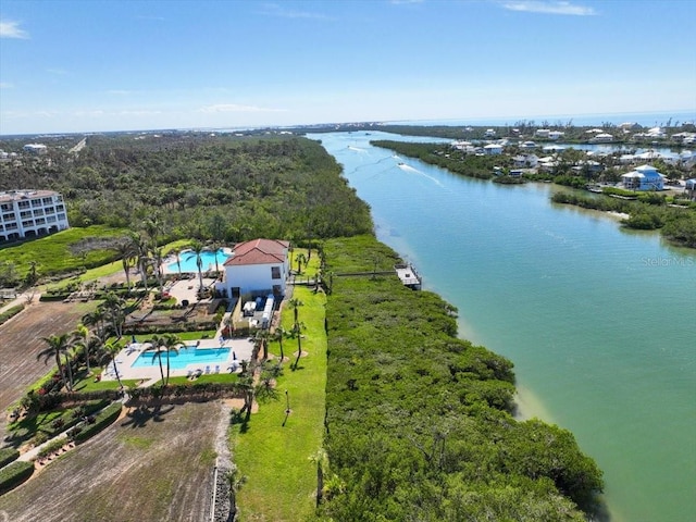 aerial view featuring a water view