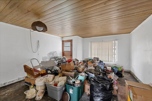 misc room featuring wooden ceiling and crown molding