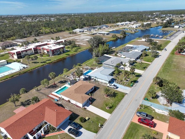 aerial view with a water view