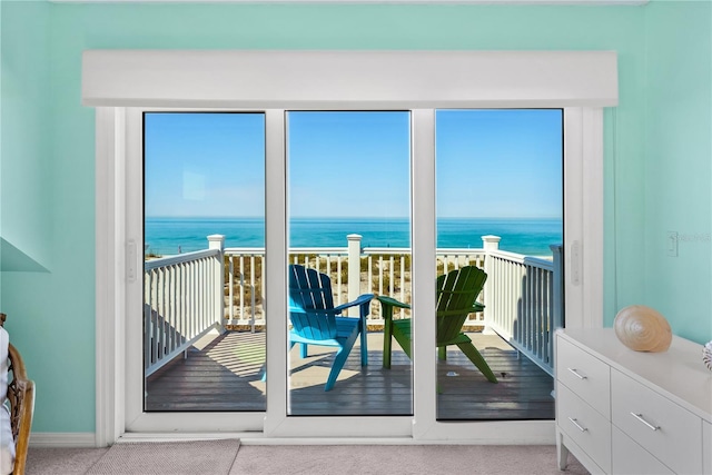 doorway to outside featuring plenty of natural light and a water view