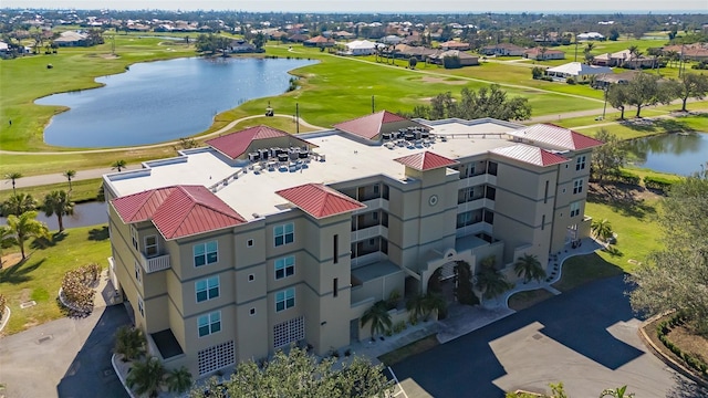 aerial view with a water view