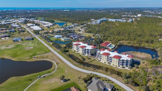 bird's eye view featuring a water view