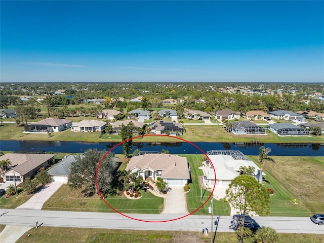 bird's eye view featuring a water view