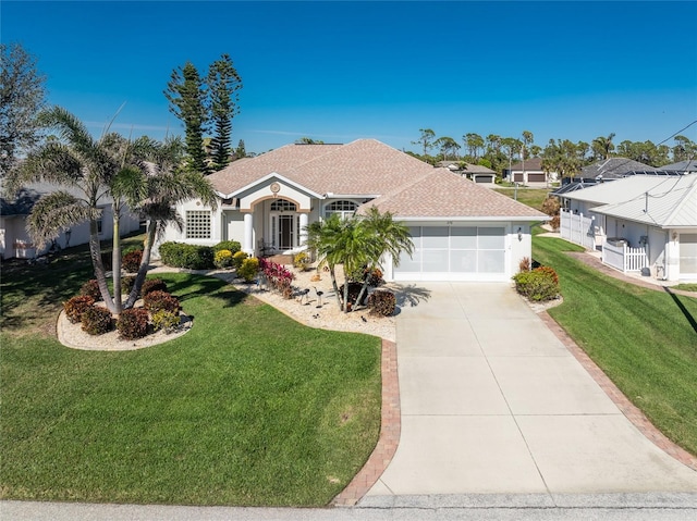 view of front facade with a garage and a front yard