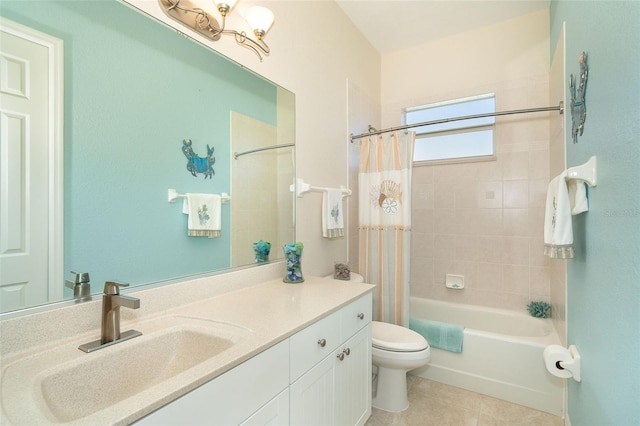 full bathroom with tile patterned flooring, vanity, shower / bath combination with curtain, and toilet