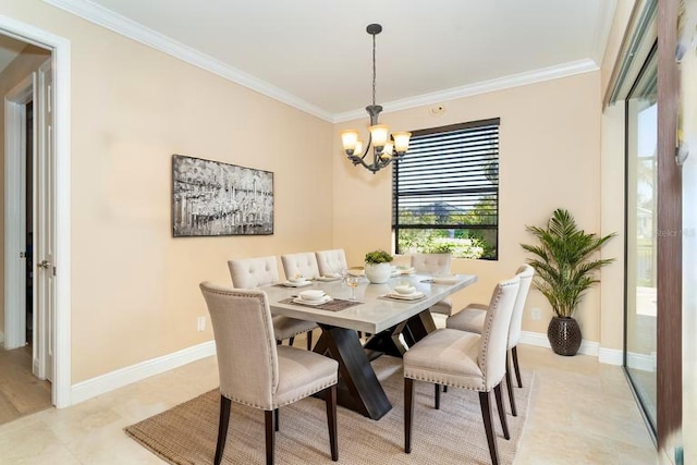 214 W Pine Valley Ln, Rotonda West, FL 33947 - dining space featuring baseboards, a chandelier, light tile patterned floors, and crown molding
