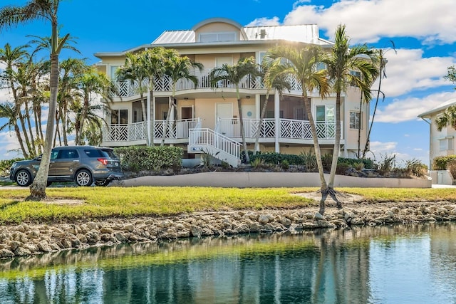 exterior space featuring a water view