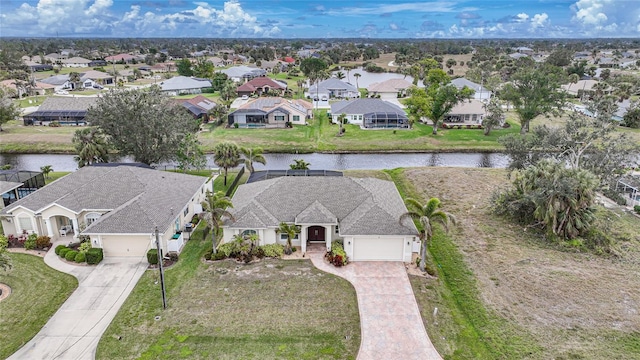 aerial view featuring a water view