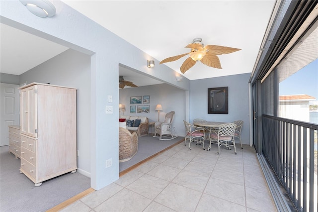 interior space with a ceiling fan