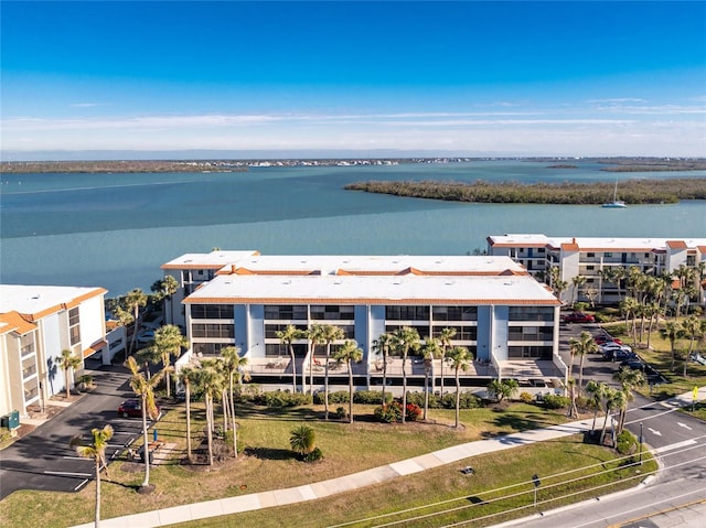 drone / aerial view featuring a water view