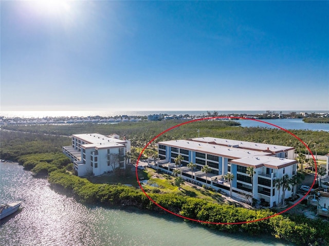 aerial view featuring a water view