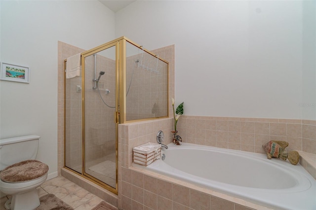 bathroom with toilet and shower with separate bathtub