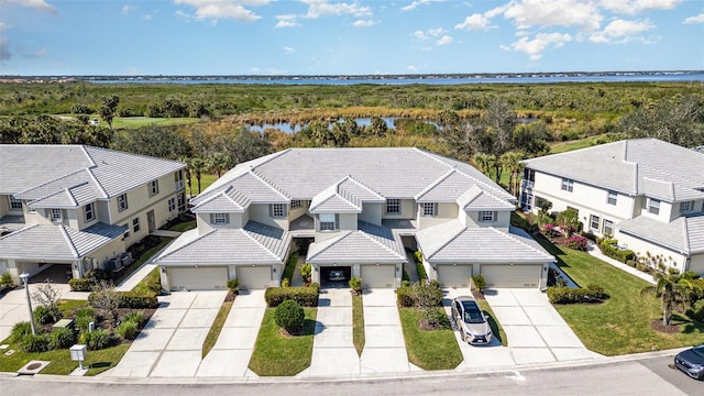 aerial view with a water view