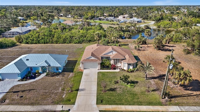 aerial view with a water view