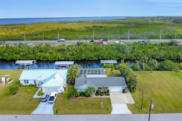 bird's eye view featuring a water view