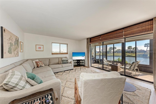 living room with light hardwood / wood-style floors