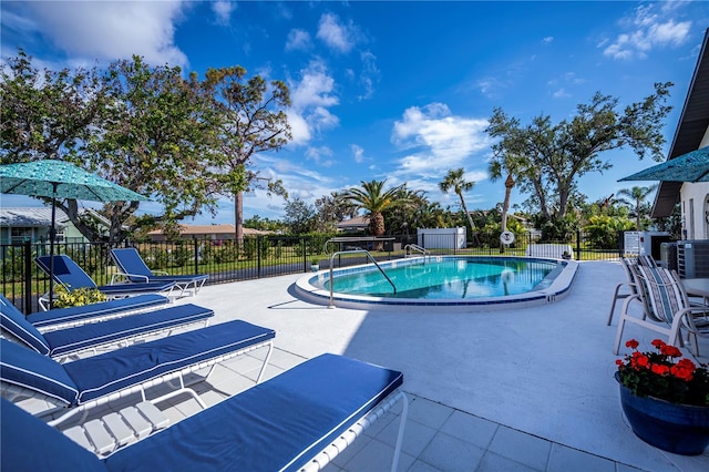 view of swimming pool featuring a patio area