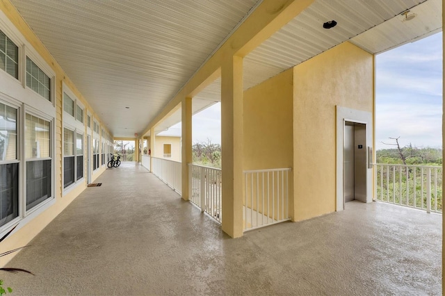 view of patio featuring elevator