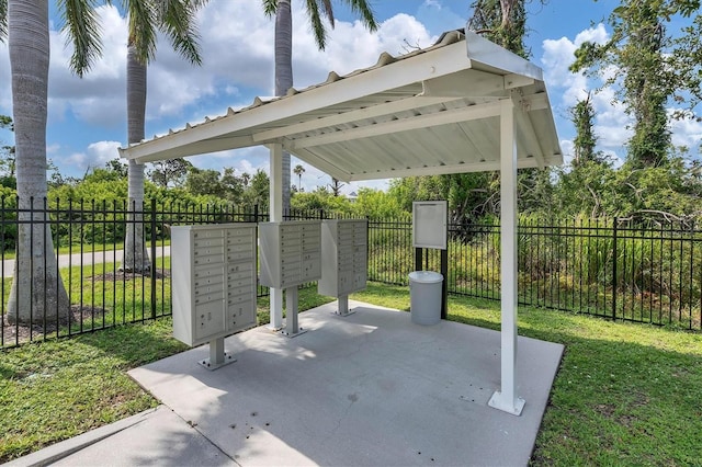 view of patio featuring a mail area