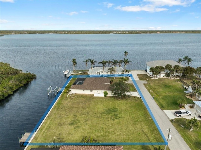 aerial view with a water view