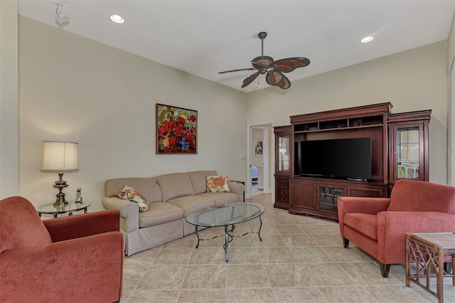 living room with ceiling fan