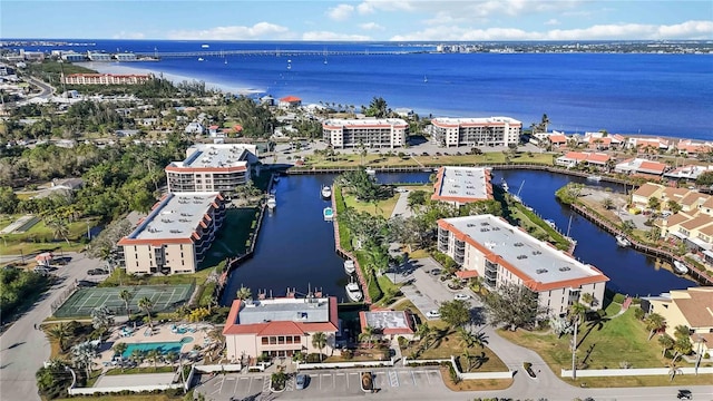 aerial view featuring a water view