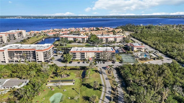 aerial view with a water view