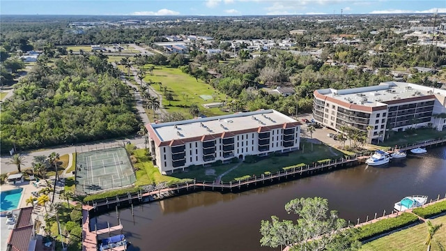 aerial view featuring a water view