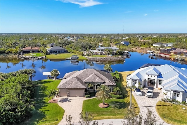 aerial view with a water view