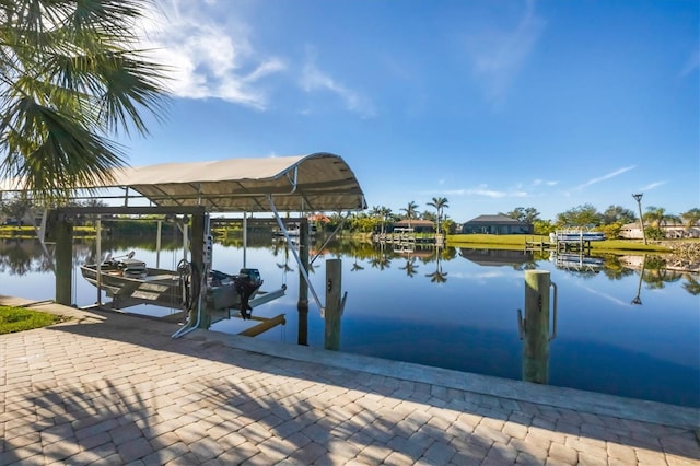 view of dock with a water view