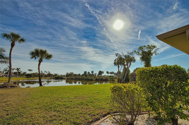 view of yard with a water view