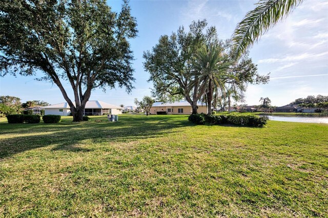 view of yard with a water view