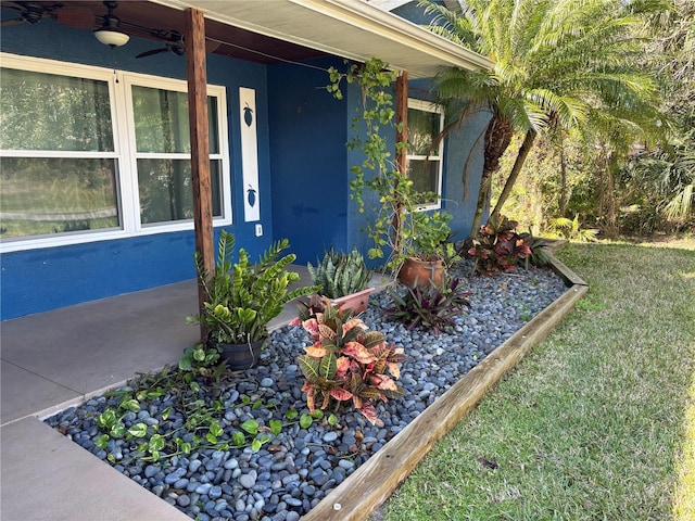 exterior space featuring ceiling fan