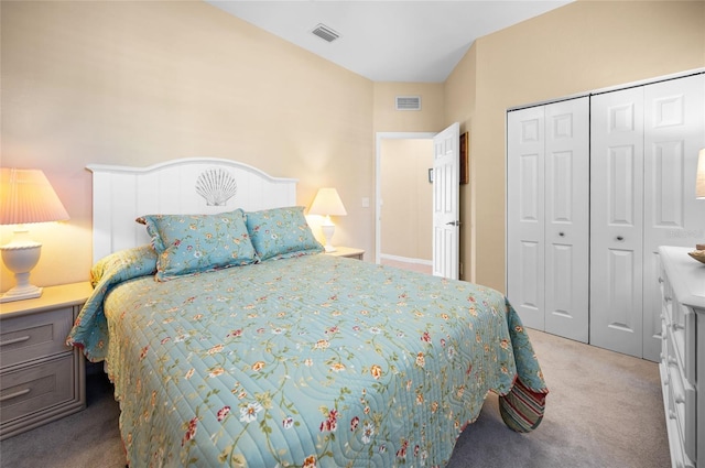 carpeted bedroom featuring a closet