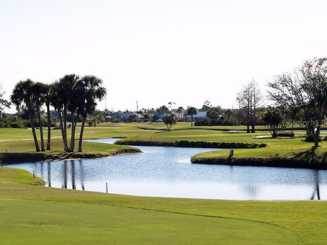 view of community featuring a water view and a yard