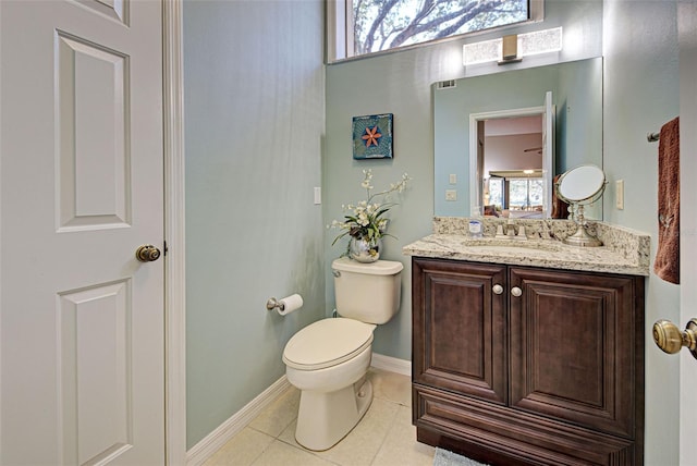 bathroom featuring tile patterned flooring, vanity, and toilet